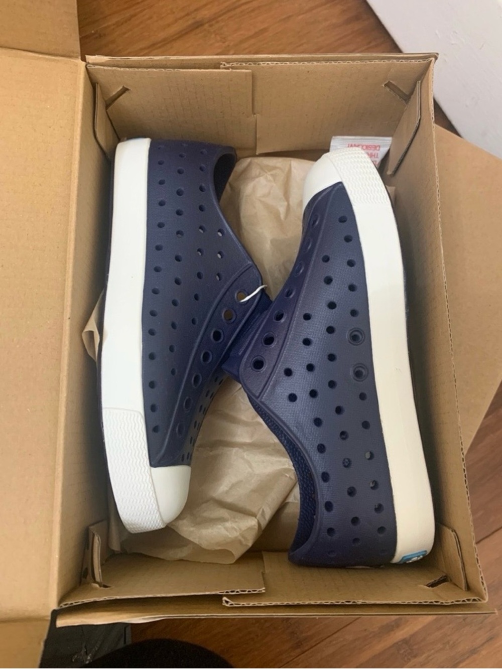 Native Toddler Slip-On Perforated Sneakers in Navy and White